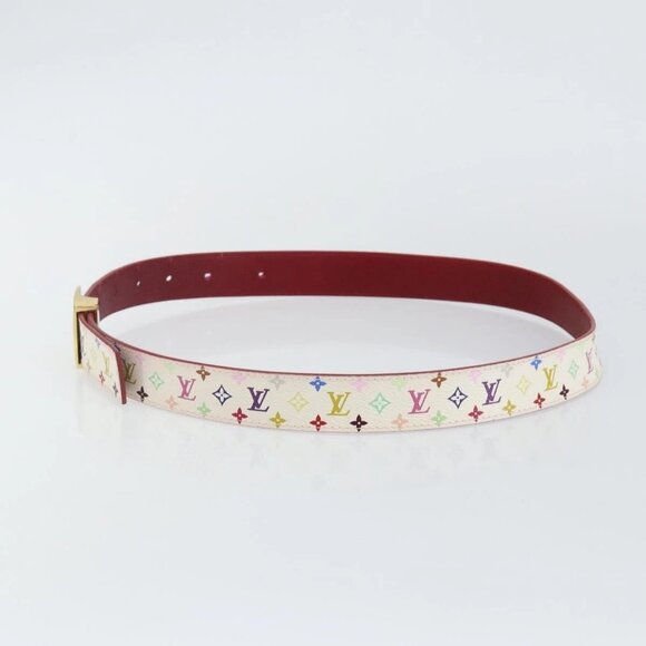 LOUIS VUITTON Monogram Multicolor Ceinture LV Cut Belt 35.8"" White Auth 142762 - Picture 3 of 12